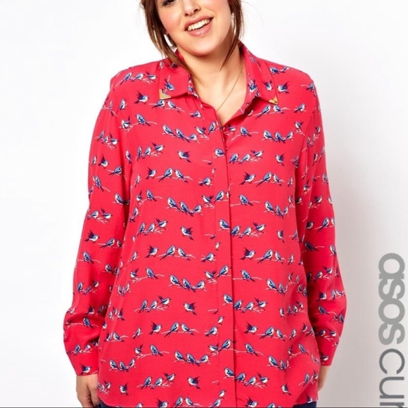 Asos Curve Exclusive Shirt in Bird Print Button Up - Picture 1 of 3